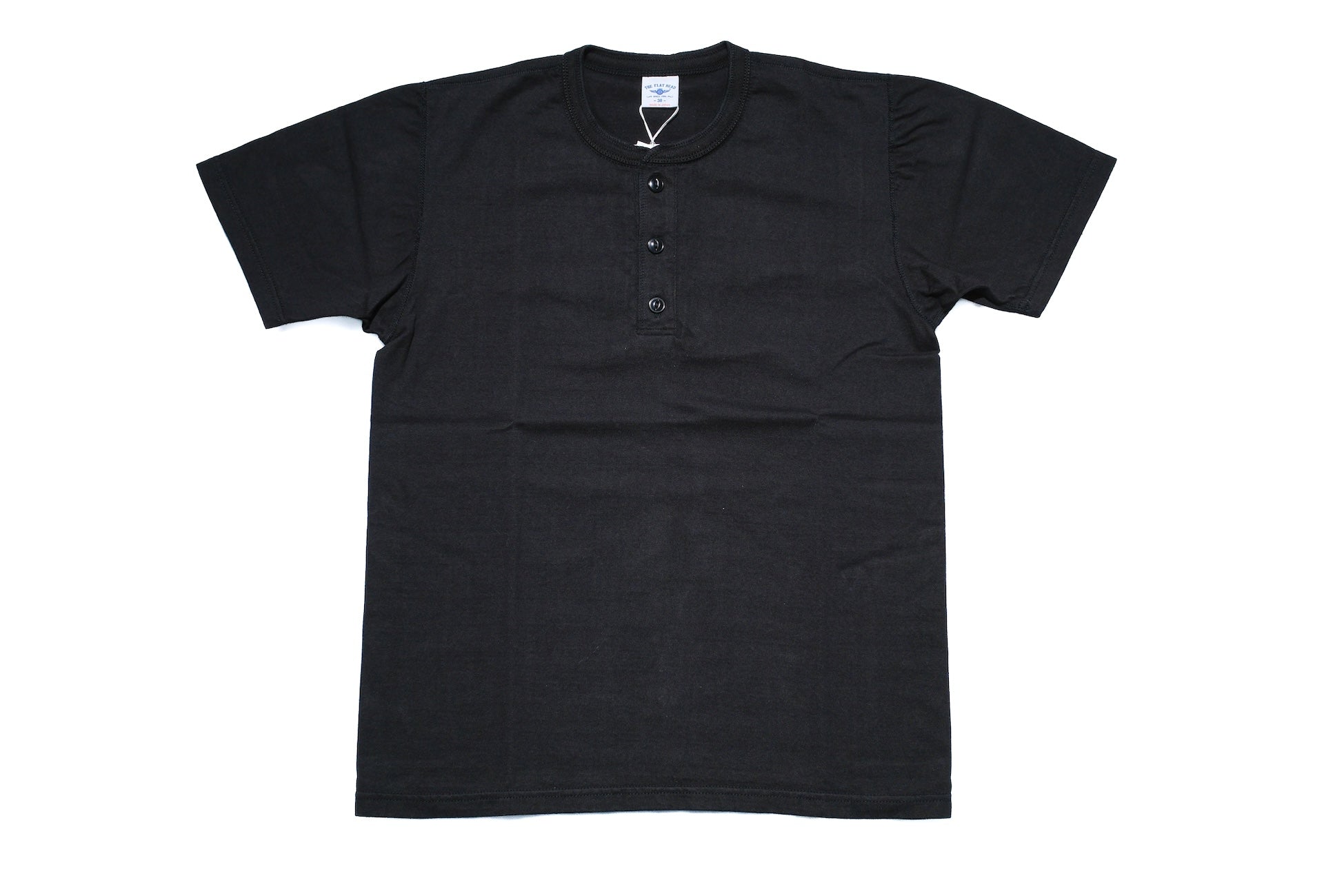 The Flat Head '26 Version 9oz Loopwheeled Henley Tee (Solid Black)