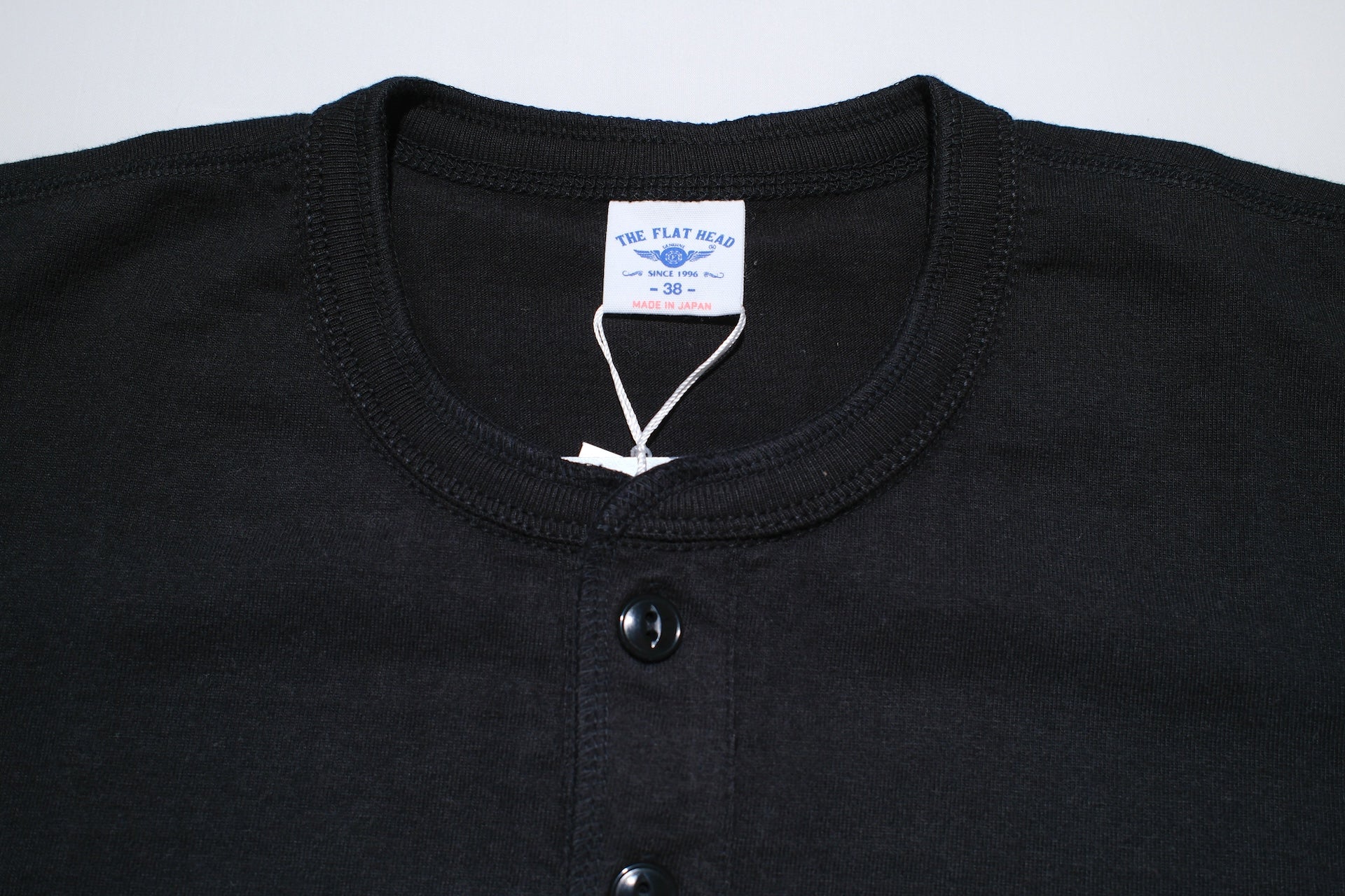 The Flat Head '26 Version 9oz Loopwheeled Henley Tee (Solid Black)