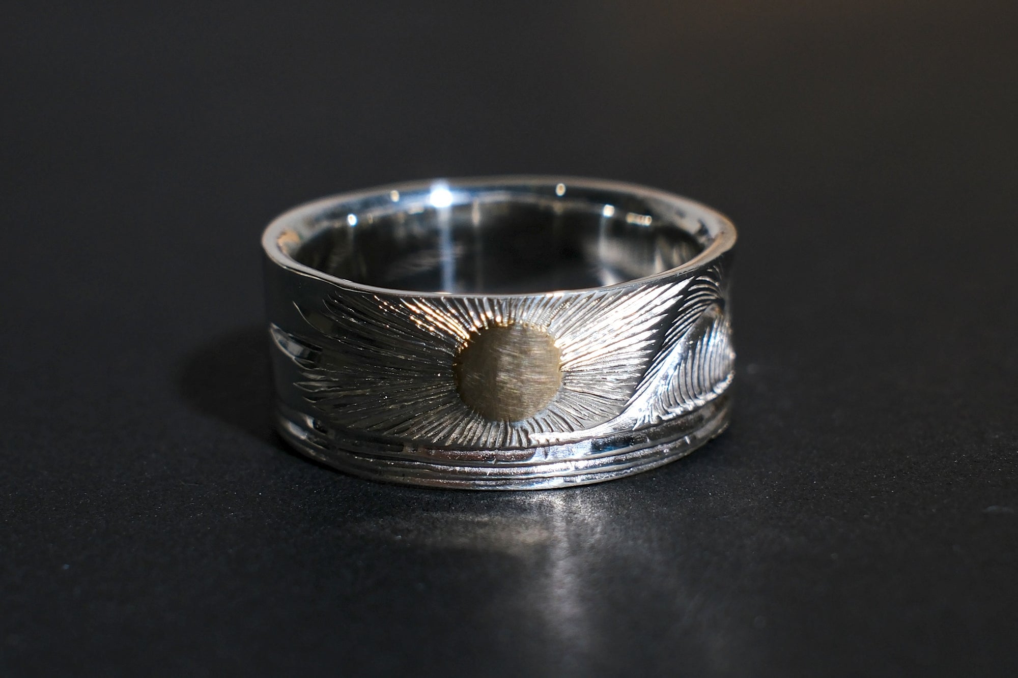 The One OCEAN "Rising Sun" Silver Ring with 18K Solid Gold Sun