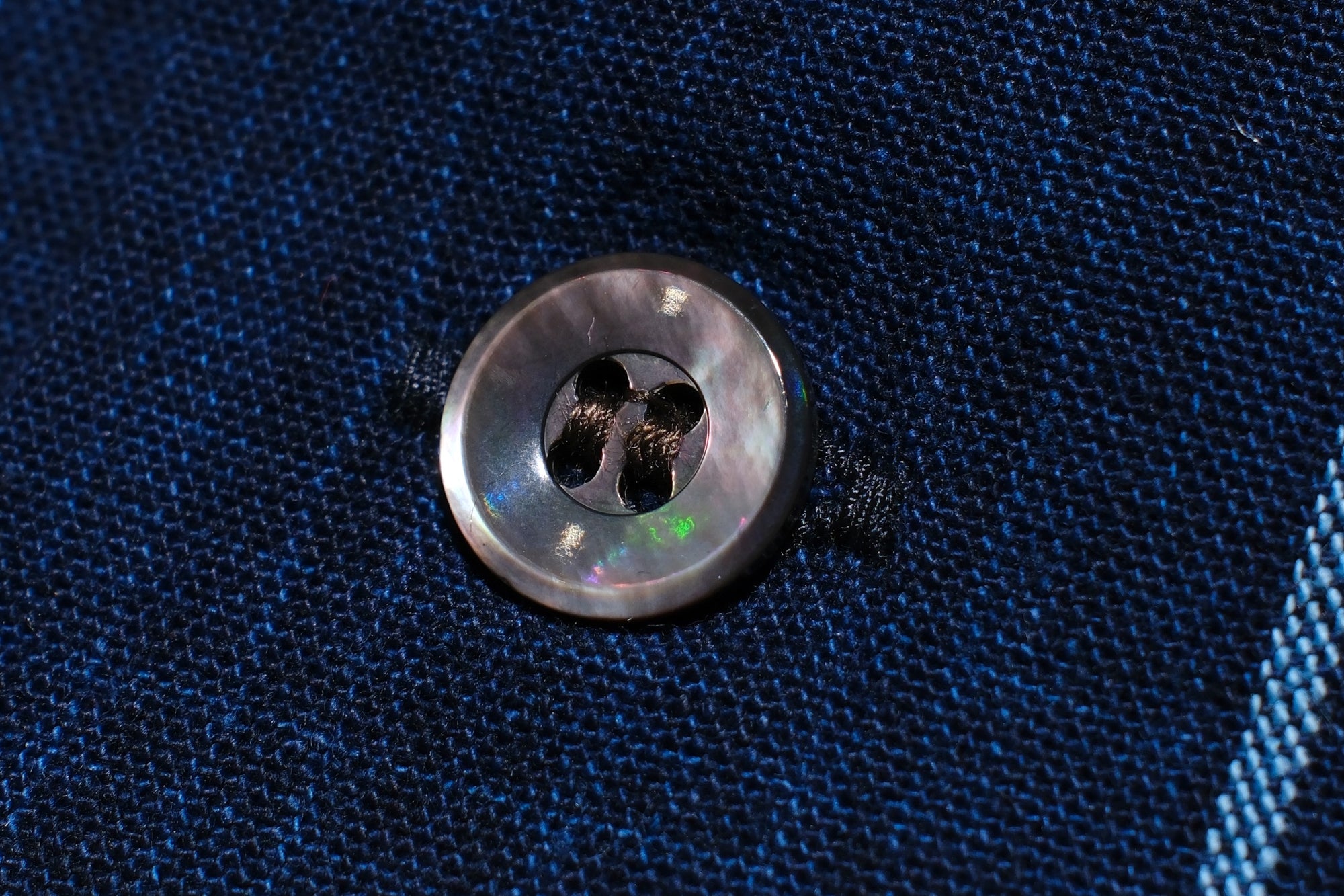 Omoto Denim 8oz Natural Indigo Dyed “Matsusaka-Jima” Open Collar Shirt