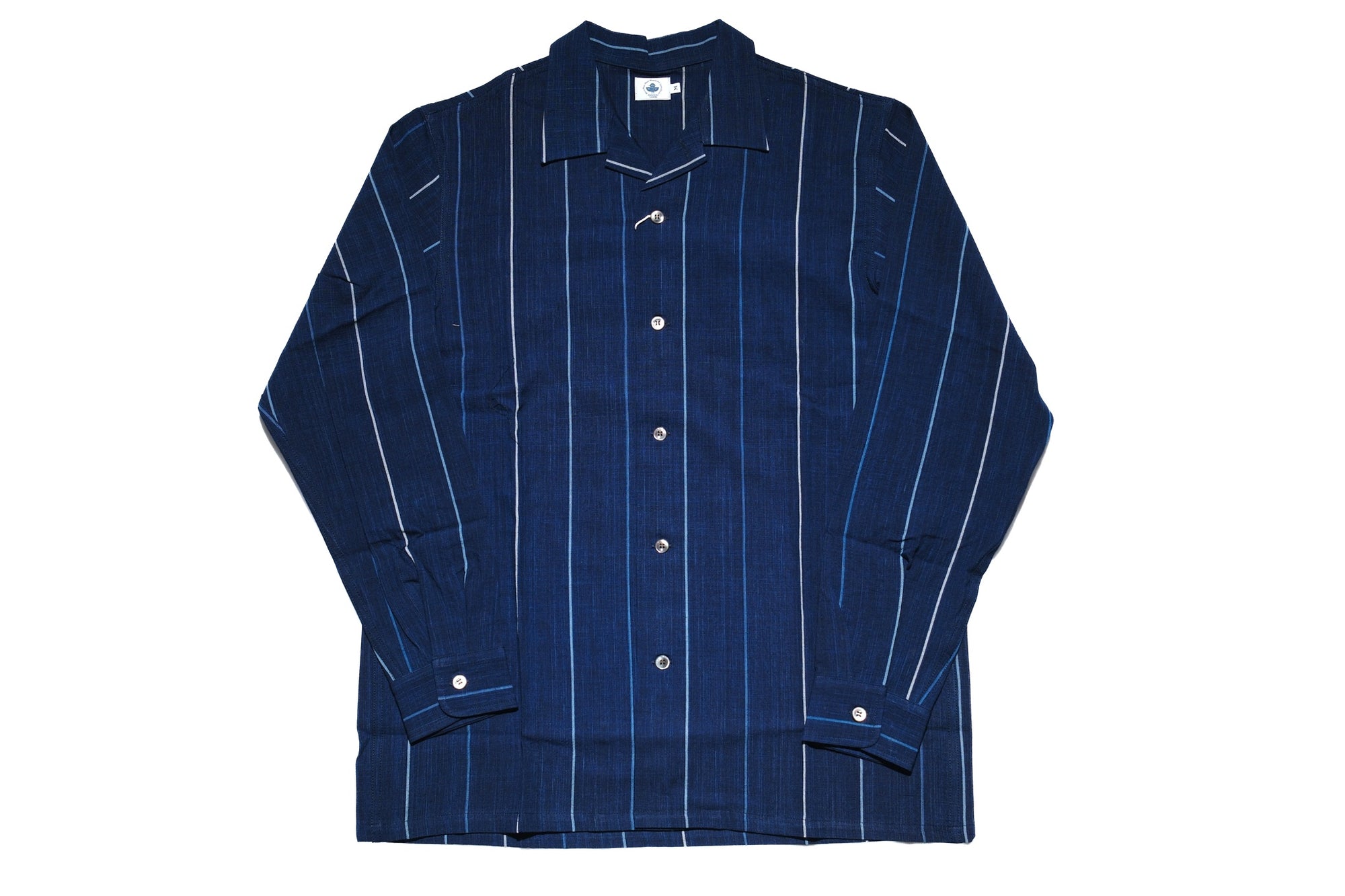 Omoto Denim 8oz Natural Indigo Dyed “Matsusaka-Jima” Open Collar Shirt