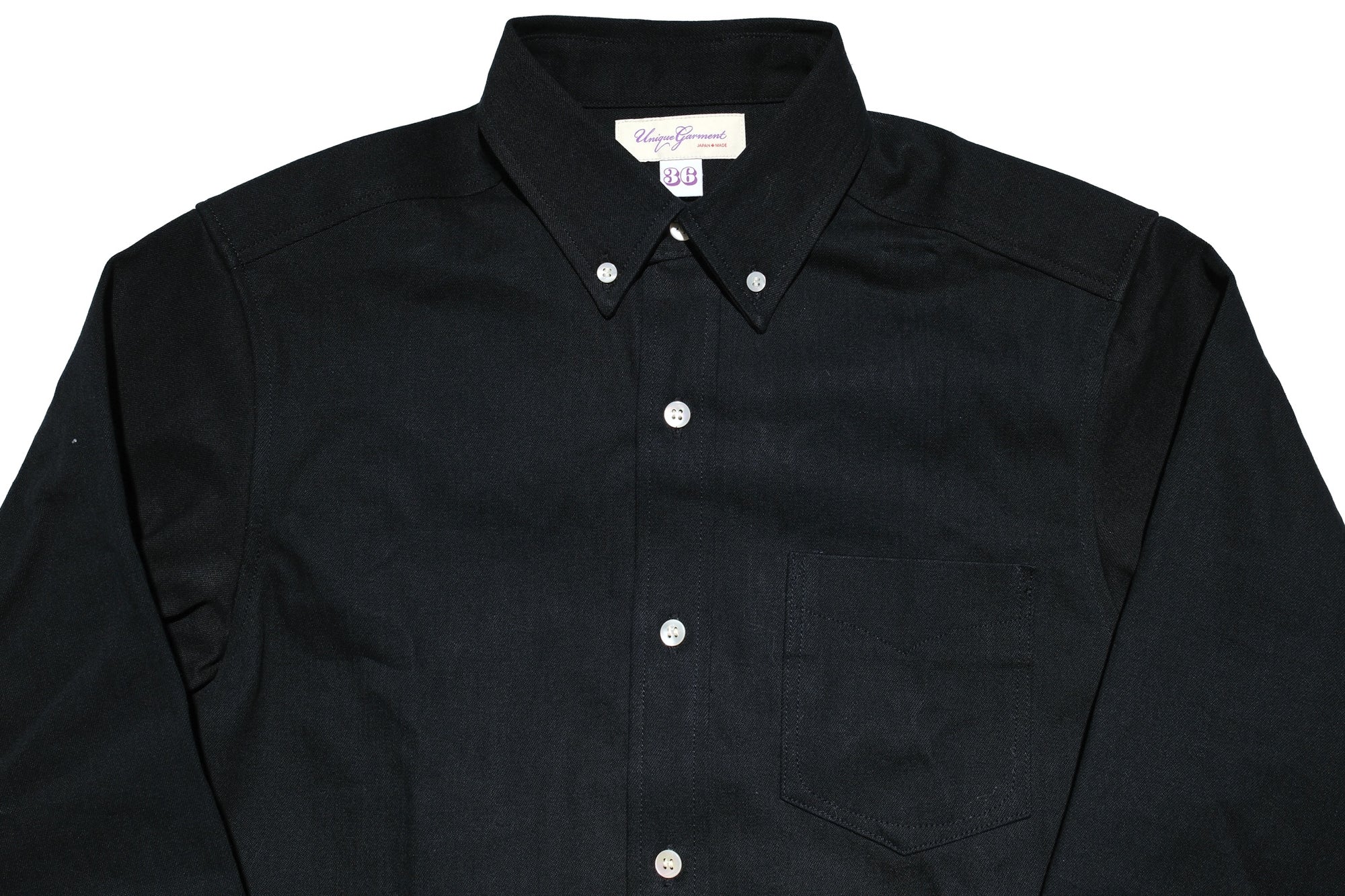 Unique Garment 12oz Selvage Denim 'Gatsby' Oxford Shirt (Solid Black)