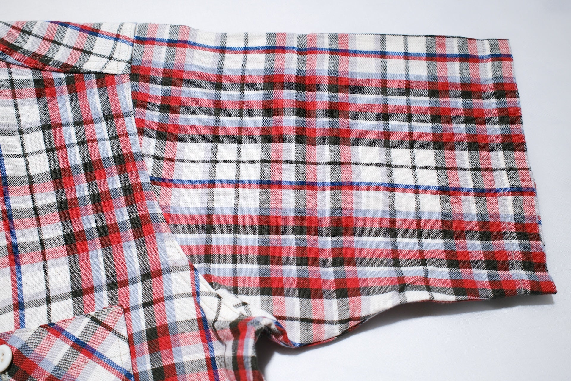 Warehouse 8oz Selvage Cotton/Linen Selvage Plaid S/S Work Shirt (Pinky Red)