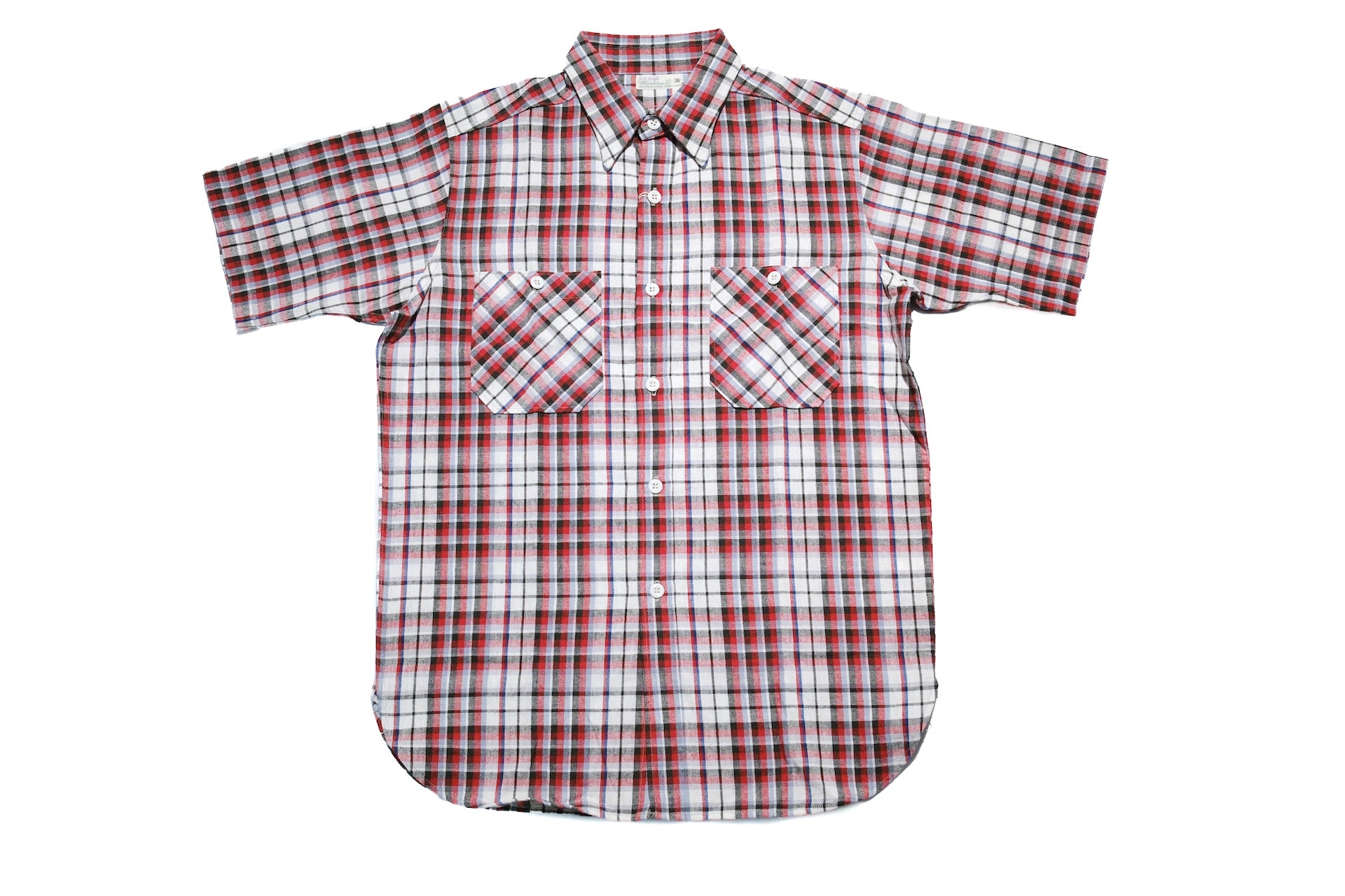 Warehouse 8oz Selvage Cotton/Linen Selvage Plaid S/S Work Shirt (Pinky Red)