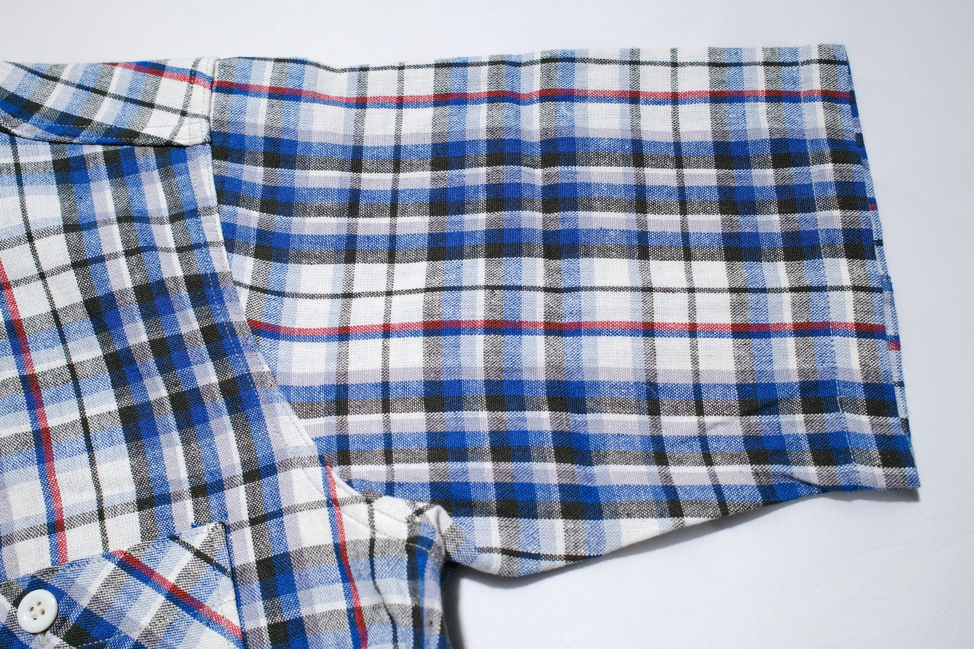 Warehouse 8oz Selvage Cotton/Linen Selvage Plaid S/S Work Shirt (Smoky Blue)