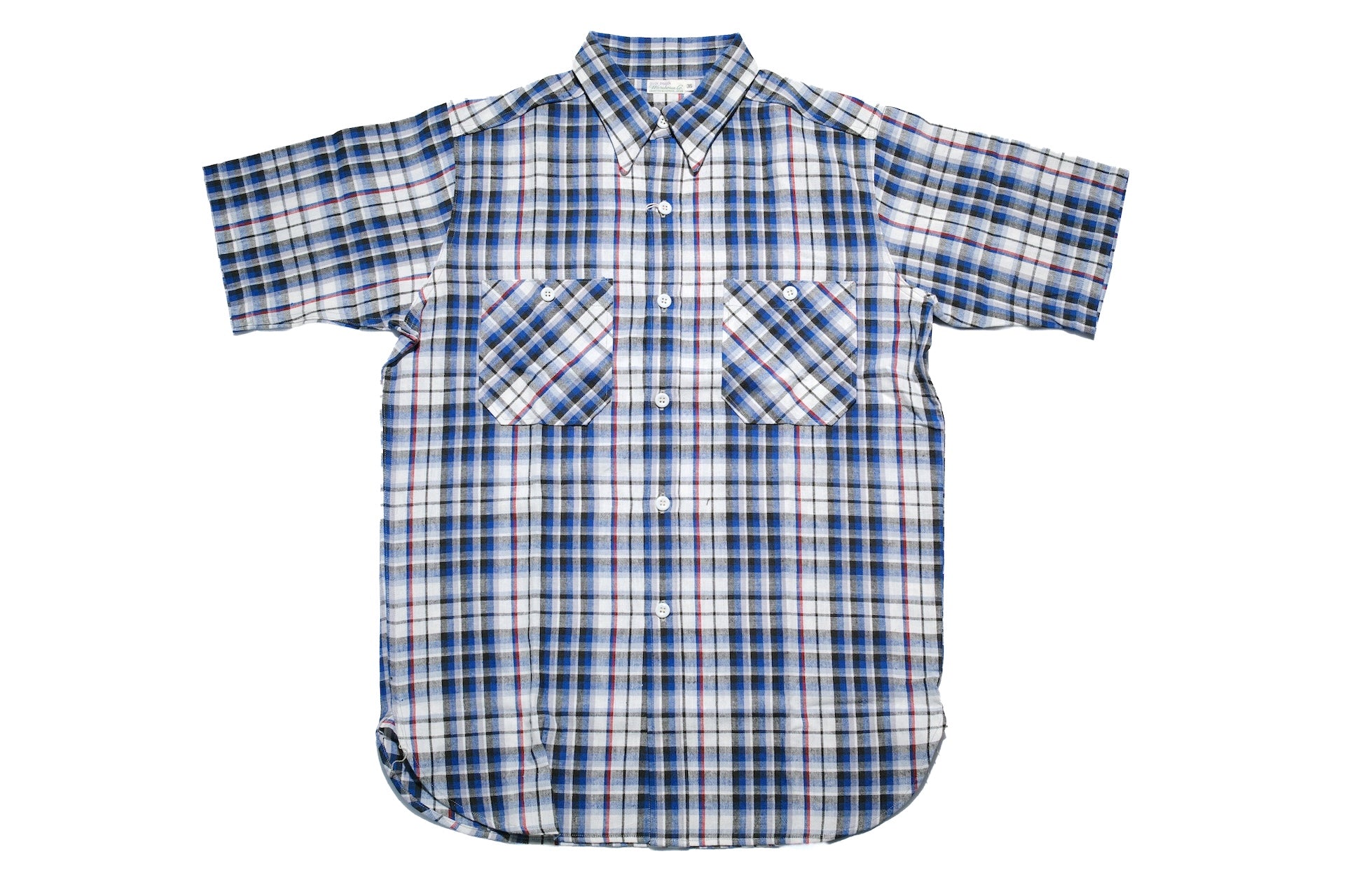 Warehouse 8oz Selvage Cotton/Linen Selvage Plaid S/S Work Shirt (Smoky Blue)