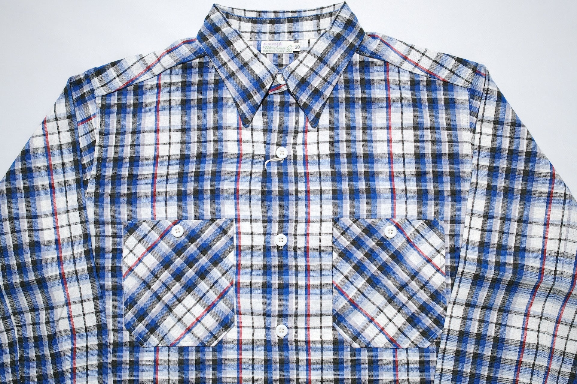 Warehouse 8oz Selvage Cotton/Linen Selvage Plaid L/S Work Shirt (Smoky Blue)