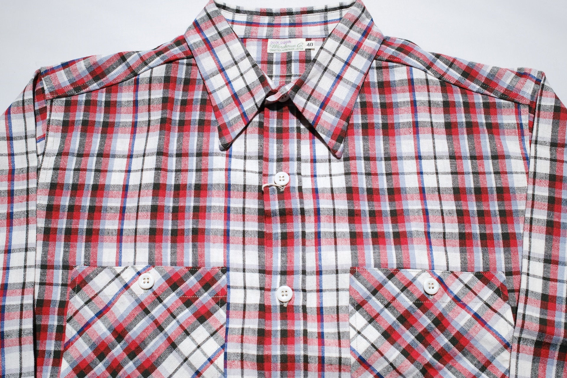 Warehouse 8oz Selvage Cotton/Linen Selvage Plaid L/S Work Shirt (Pinky Red)