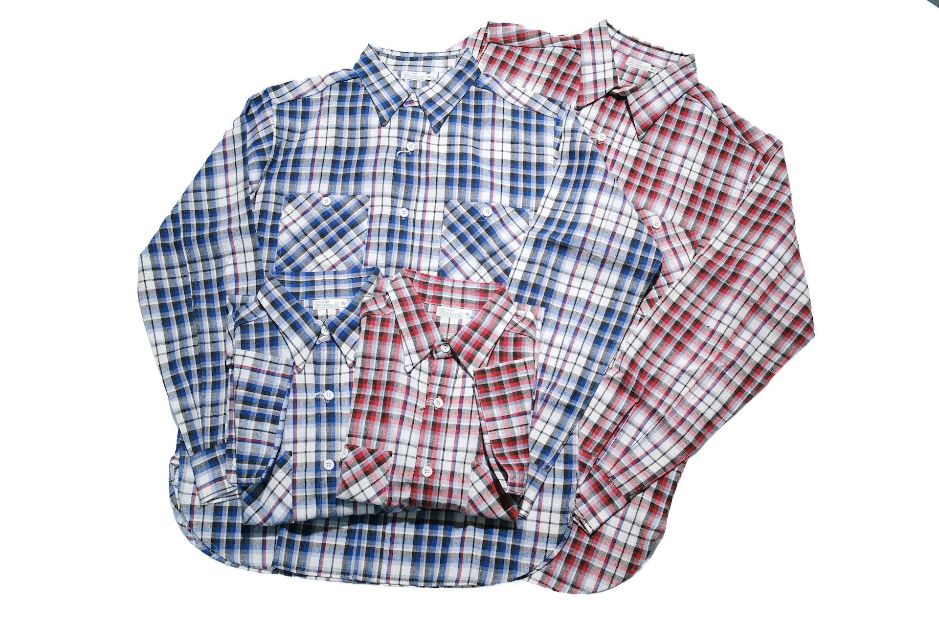 Warehouse 8oz Selvage Cotton/Linen Selvage Plaid L/S Work Shirt (Smoky Blue)