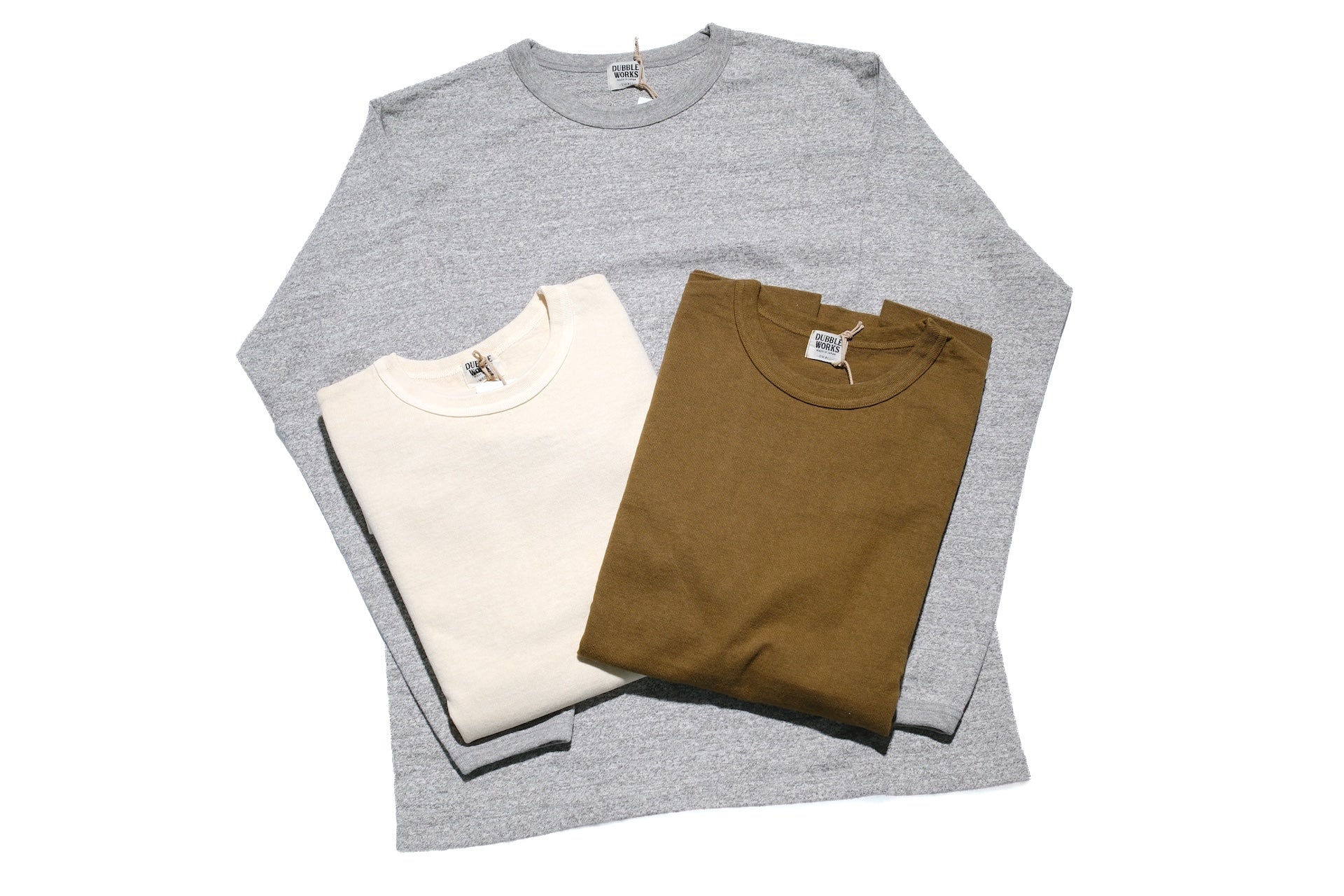 Dubble Works Heavyweight “STAND WHEELER” Pigment-Dyed Loopwheeled L/S Tee (P.D Cream)