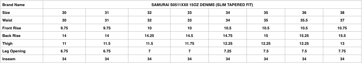 Samurai S0511XXII 15oz Denim (Slim Tapered Fit)