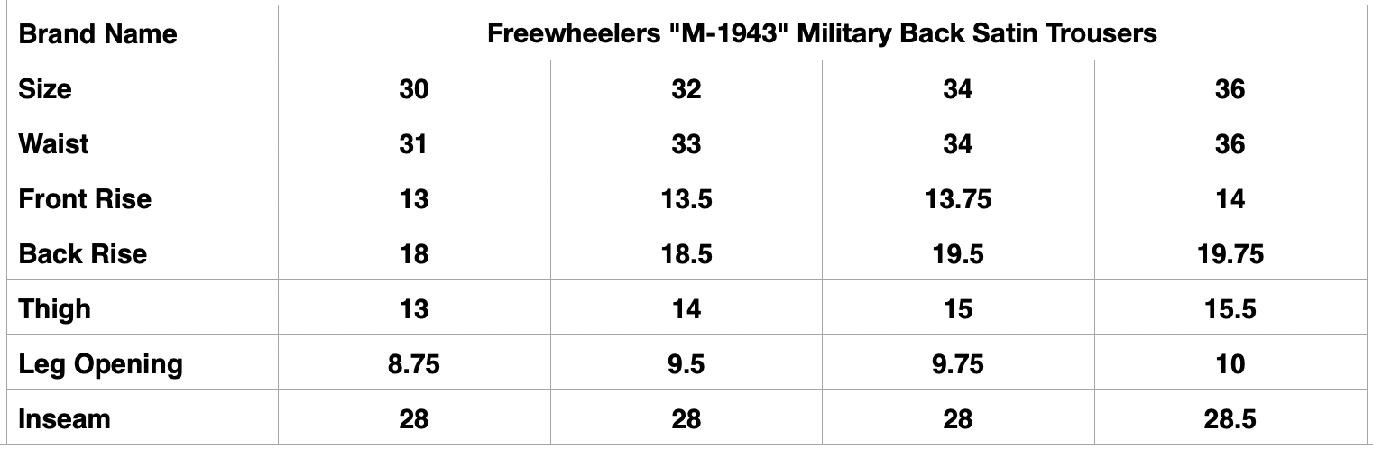 Freewheelers "M-1943" Military Back Satin Trousers (Olive)