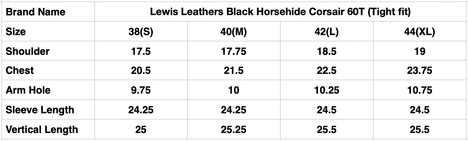 Lewis Leathers Black Horsehide Corsair 60T (Tight fit)