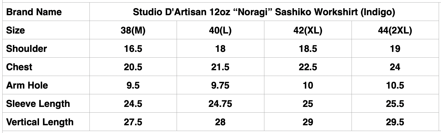 Studio D'Artisan 12oz "Noragi" Sashiko Workshirt (Indigo)