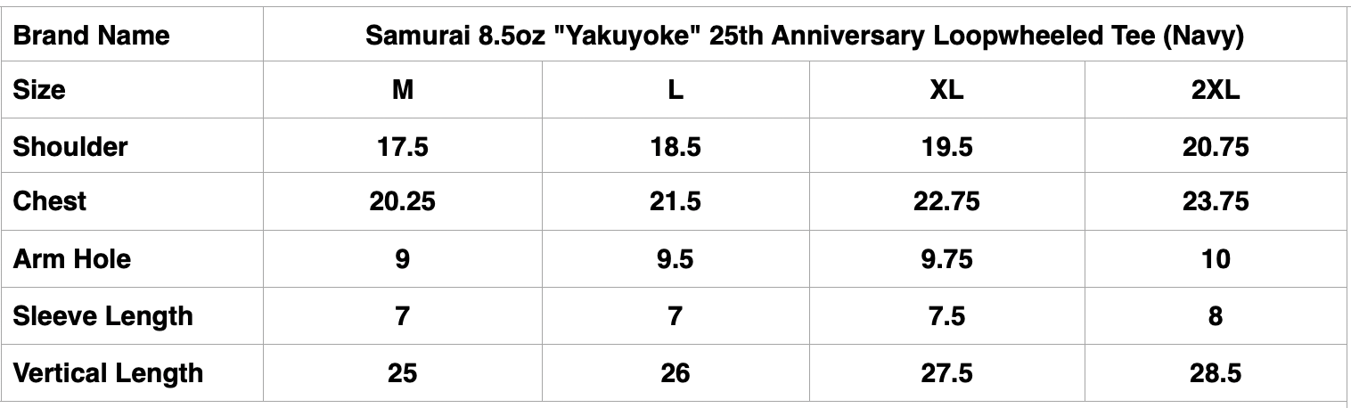 Samurai 8.5oz "Yakuyoke" 25th Anniversary Loopwheeled Tee (Navy)