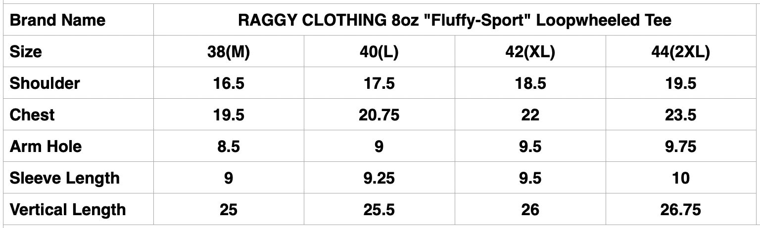 RAGGY CLOTHING 8oz "Fluffy-Sport" Loopwheeled Tee (Solid Black)