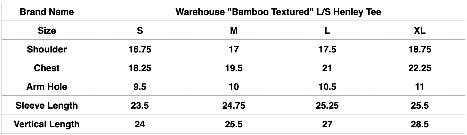 Warehouse "Bamboo Textured" L/S Henley Tee (Black)