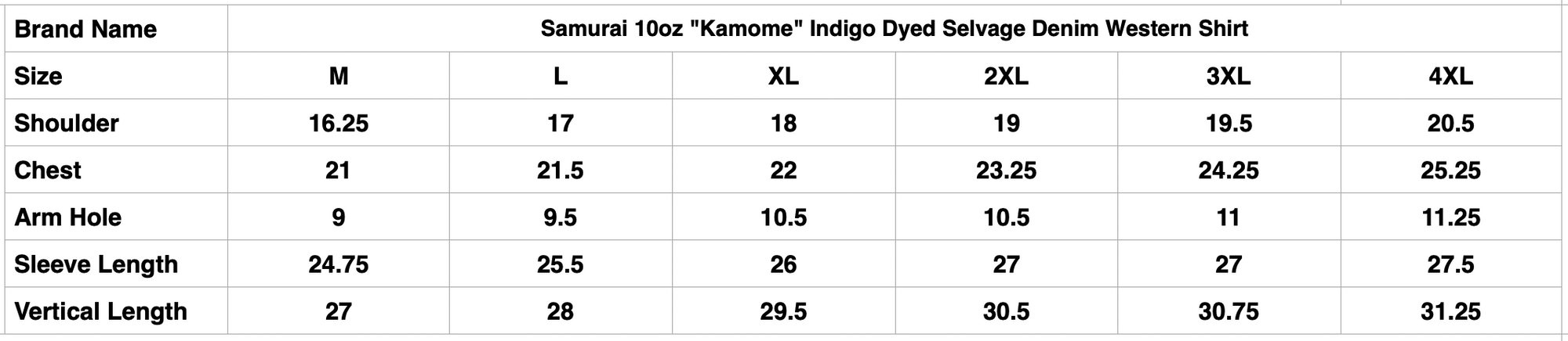 Samurai 10oz "Kamome" Indigo Dyed Selvage Denim Western Shirt