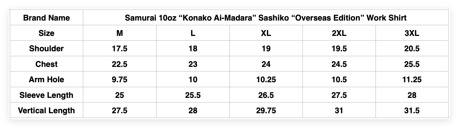 Samurai 10oz “Konako Ai-Madara” Sashiko “Overseas Edition” Work Shirt