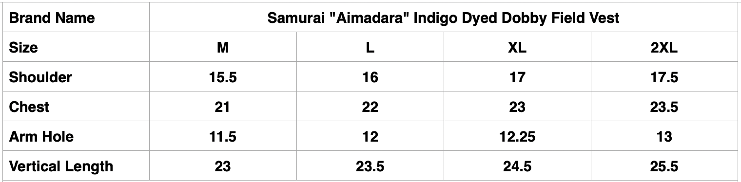 Samurai "Aimadara" Indigo Dyed Dobby Field Vest