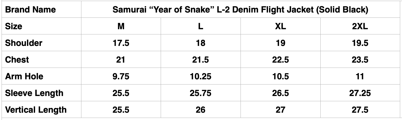 Samurai “Year of Snake” L-2 Denim Flight Jacket (Ultimate Black)