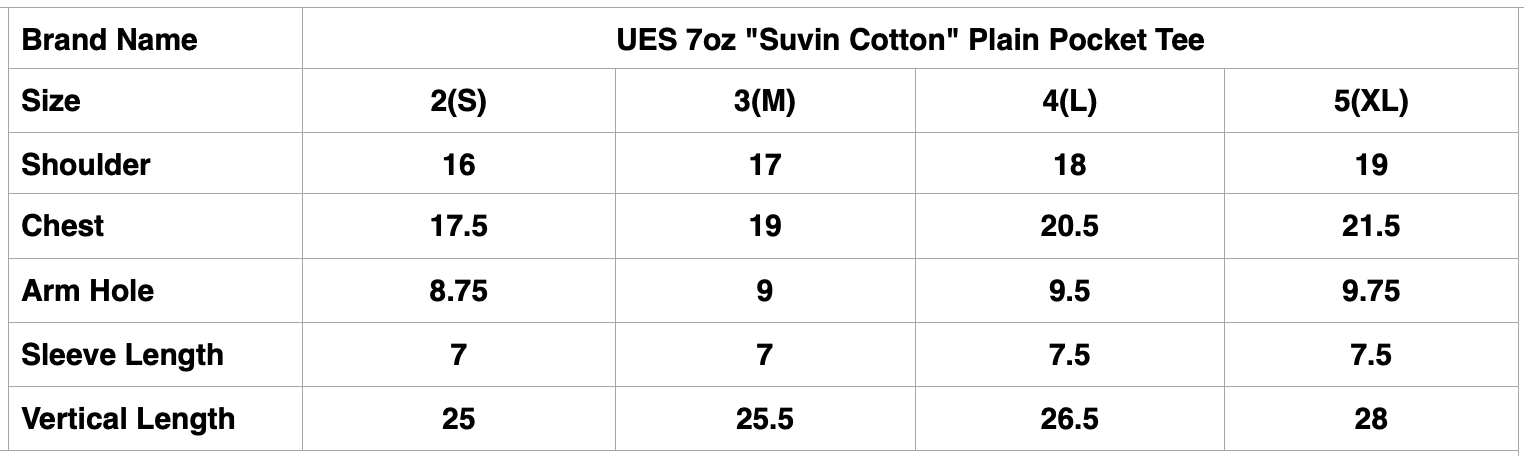 UES 7oz "Suvin Cotton" Plain Pocket Tee (Black)