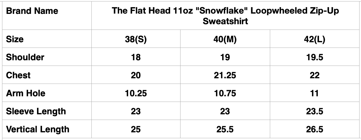 The Flat Head 11oz "Snowflake" Loopwheeled Zip-Up Sweatshirt (Grey)