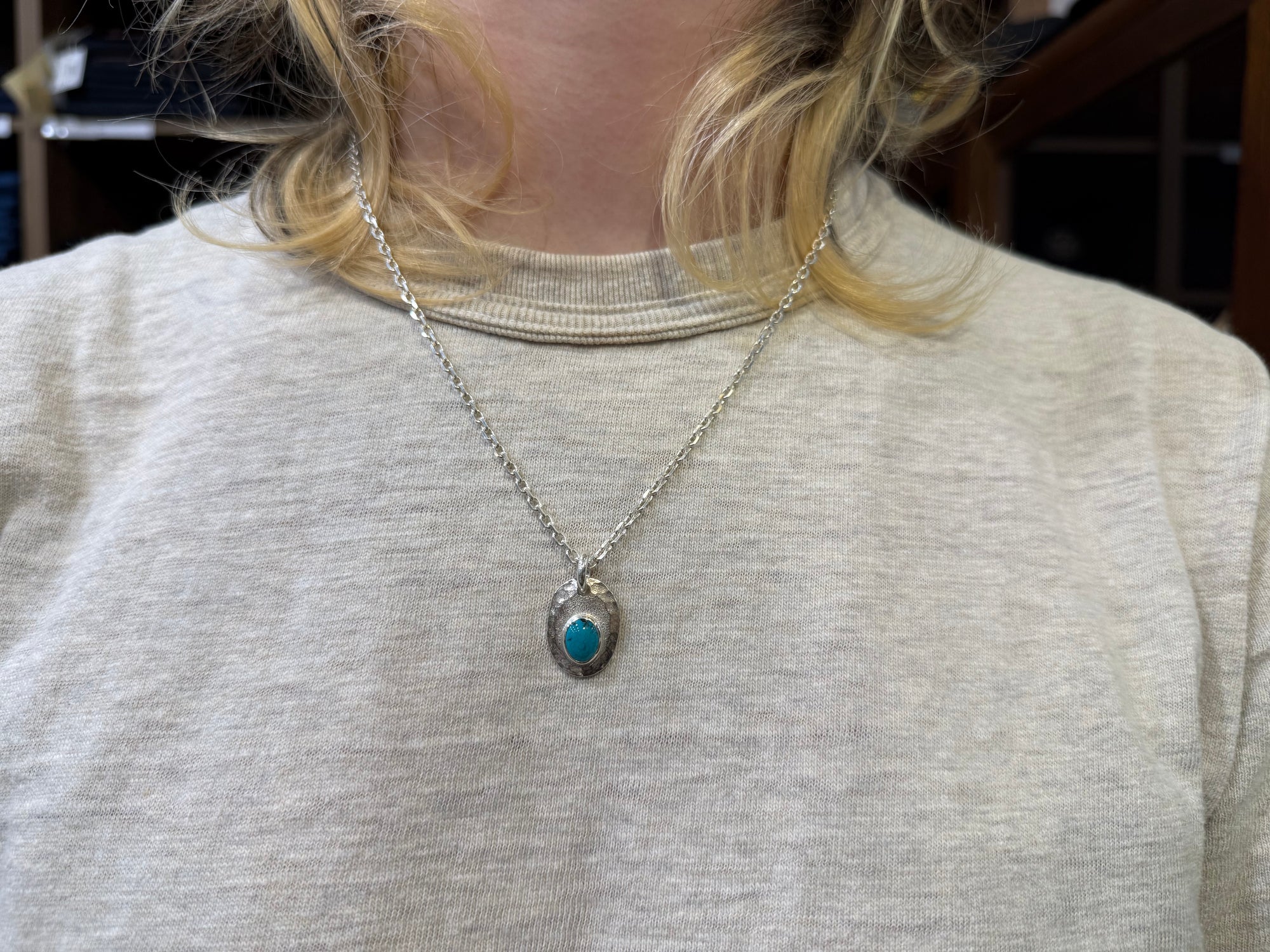 Legend Size Large "Plate" Pendant With Turquoise (P-3-TQ)