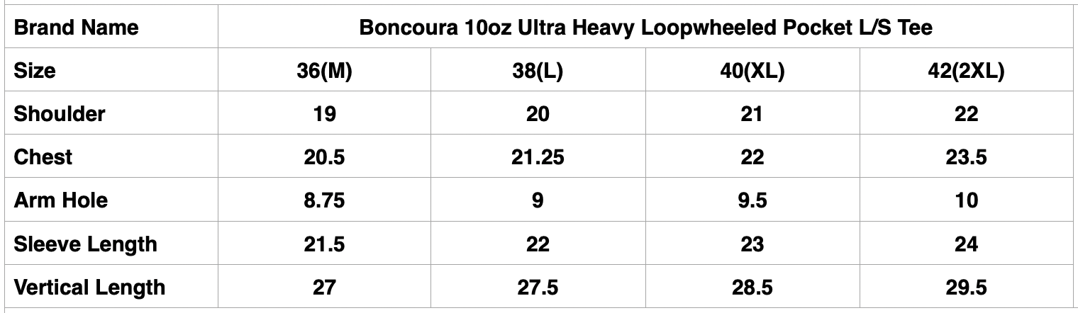 Boncoura 10oz Ultra Heavy Loopwheeled Pocket L/S Tee (White)