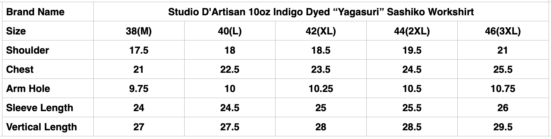 Studio D'Artisan 10oz Indigo Dyed “Yagasuri” Sashiko Workshirt