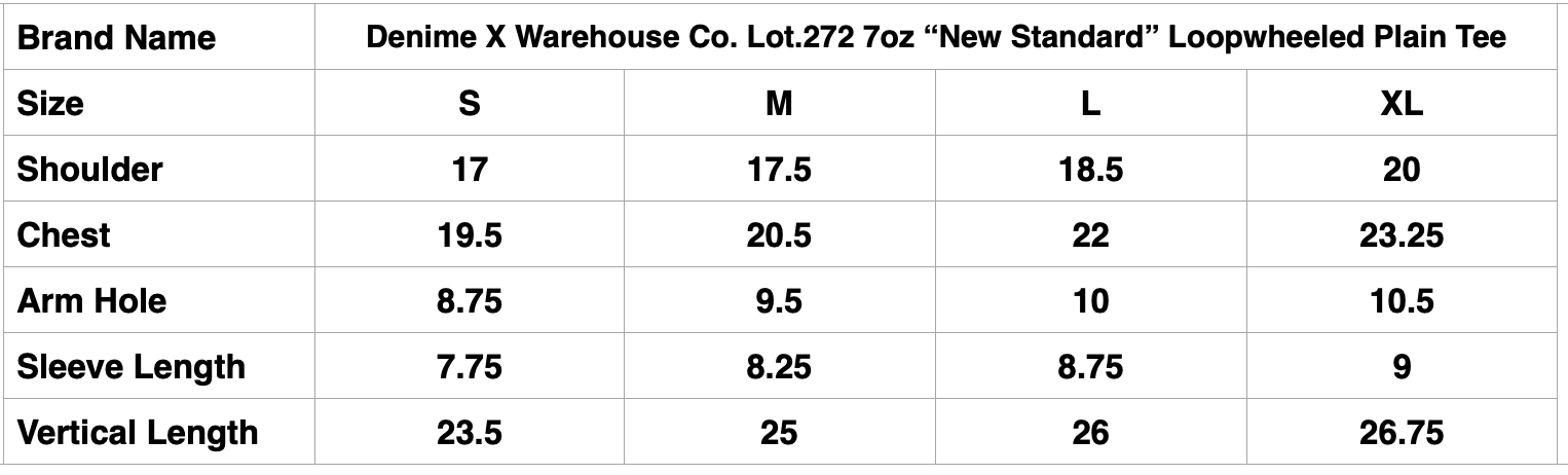 Denime X Warehouse Co. Lot.272 7oz “New Standard” Loopwheeled Plain Tee (Brick)