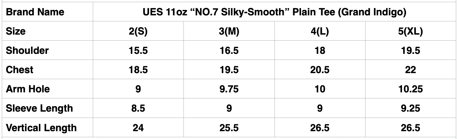 UES 11oz “NO.7 Silky-Smooth” Ultra-Heavyweight Plain Tee (Grand Indigo)