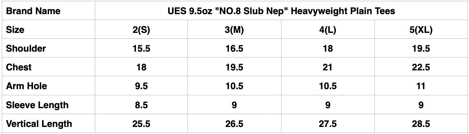 UES 9.5oz "NO.8 Slub Nep" Heavyweight Plain Tees (Sumi Black)