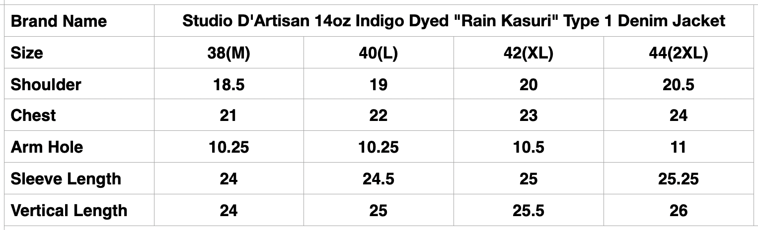 Studio D'Artisan 14oz Indigo Dyed "Rain Kasuri" Type 1 Denim Jacket