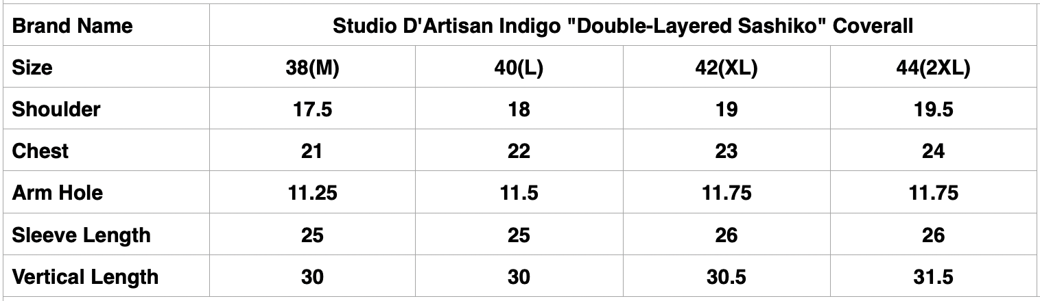 Studio D'Artisan Indigo "Double-Layered Sashiko" Coverall