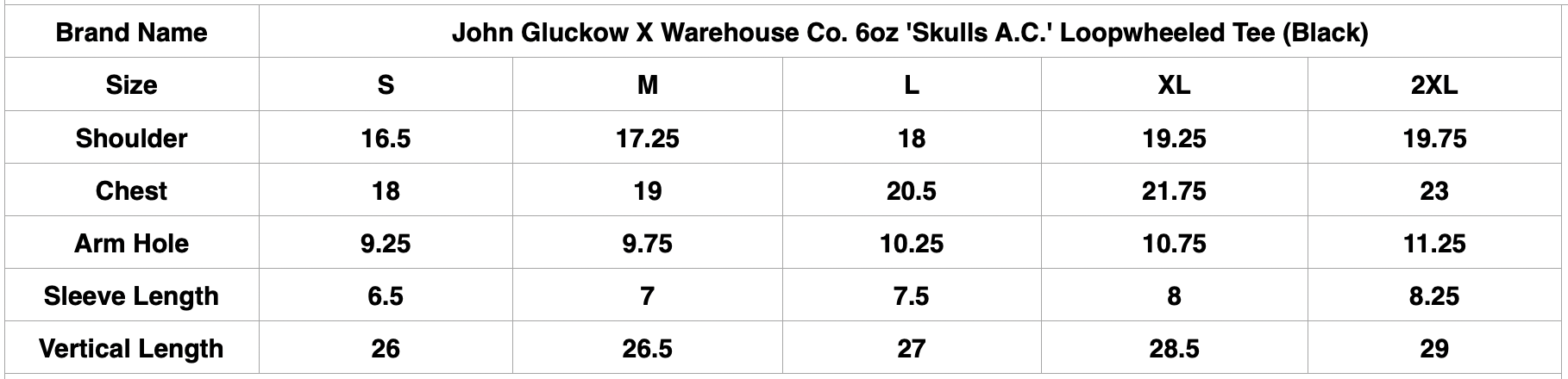 John Gluckow X Warehouse Co. 6oz 'Skulls A.C.' Loopwheeled Tee (Black)