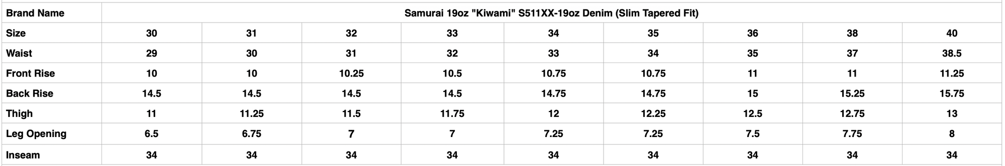 Samurai 19oz "Kiwami" S511XX-19ozII Denim (Slim Tapered Fit)
