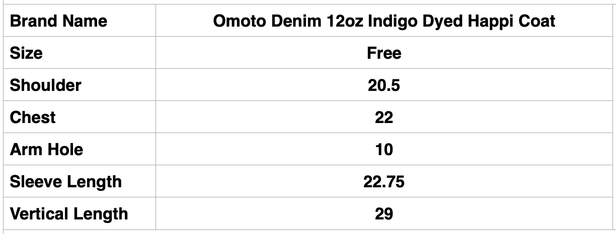 Omoto Denim 12oz Indigo Dyed “Cube Sashiko” Happi Coat