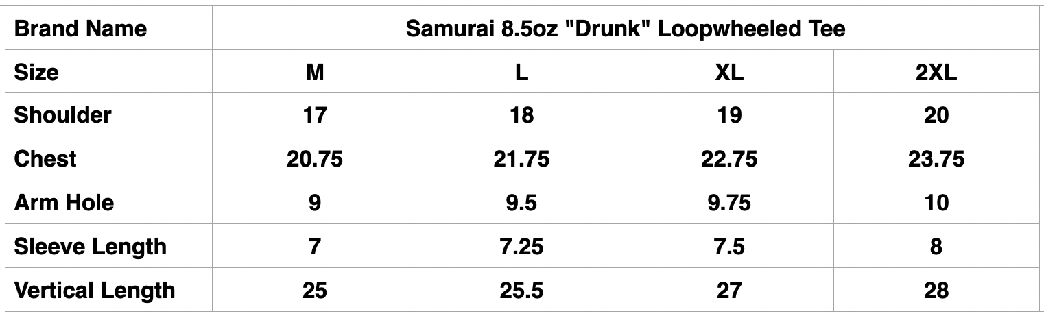 Samurai 8.5oz "Drunk" Loopwheeled Tee (Navy)