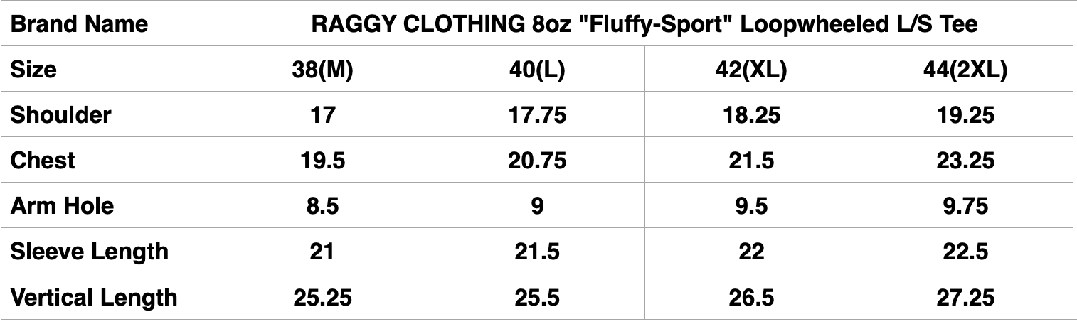 RAGGY CLOTHING 8oz "Fluffy-Sport" Loopwheeled L/S Tee (Solid Black)
