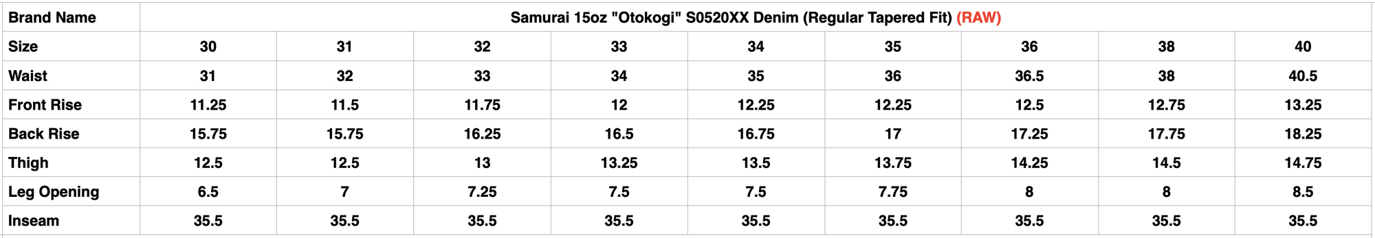 Samurai 15oz "Otokogi" S0520XX Denim (Regular Tapered Fit)