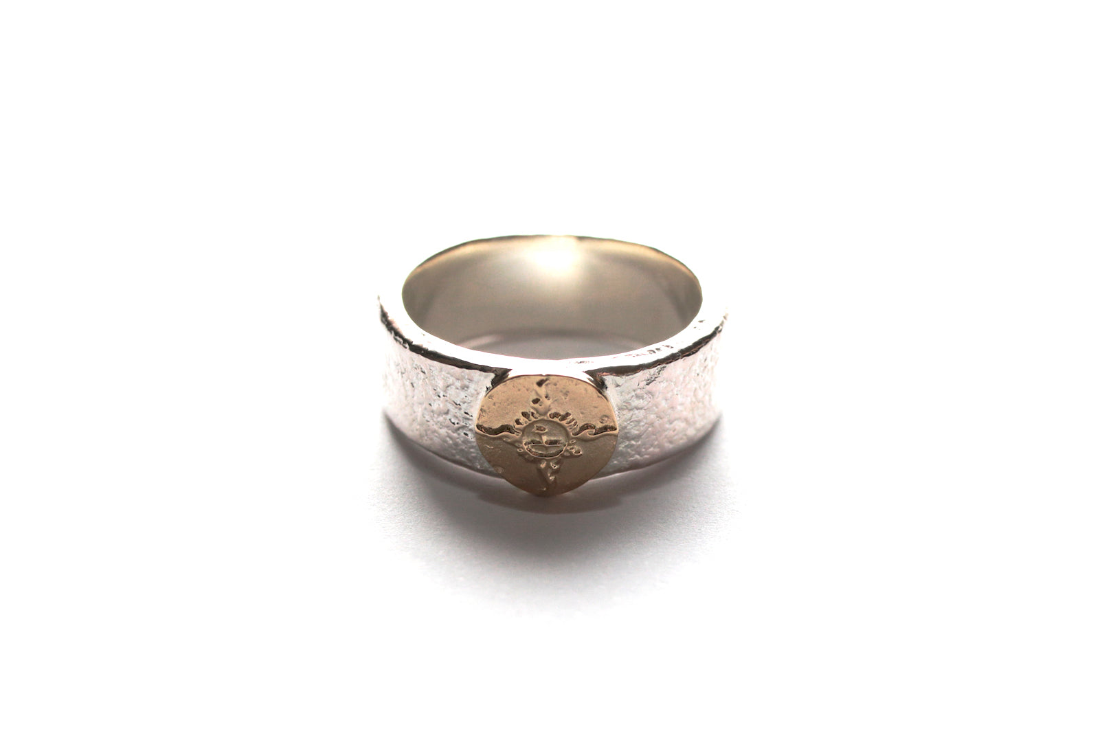 First Arrow's 8mm 'Bare Rock' Silver Ring with 18K Gold Emblem (R-036)
