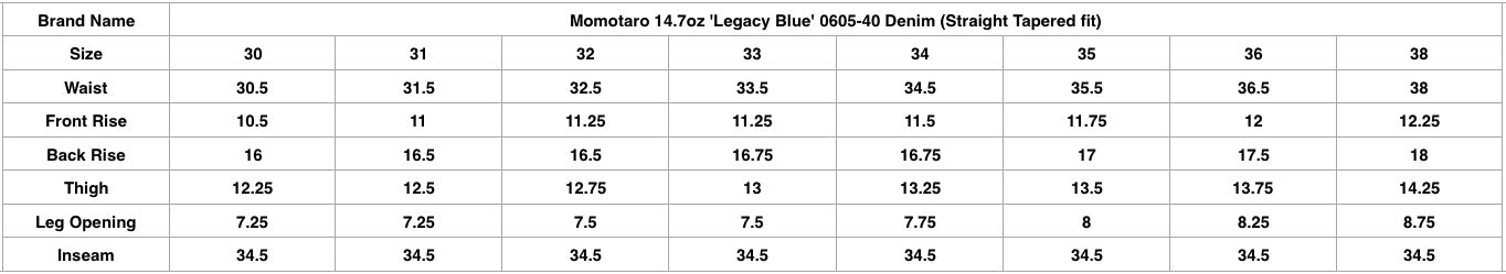 Momotaro 14.7oz 'Legacy Blue' 0605-40 Denim (Natural Tapered fit)
