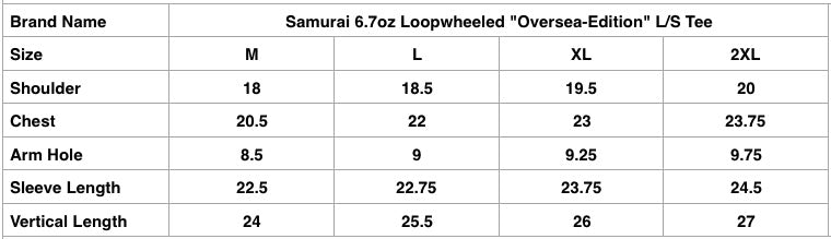Samurai 6.7oz Loopwheeled "Oversea-Edition" L/S Tee (White)