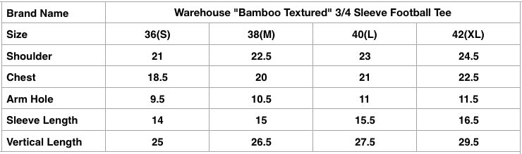 Warehouse "Bamboo Textured" 3/4 Sleeve Football Tee (Grey)