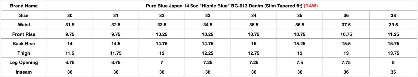 Pure Blue Japan 14.5oz "Hippie Blue" BG-013 Denim (Slim Tapered Fit)