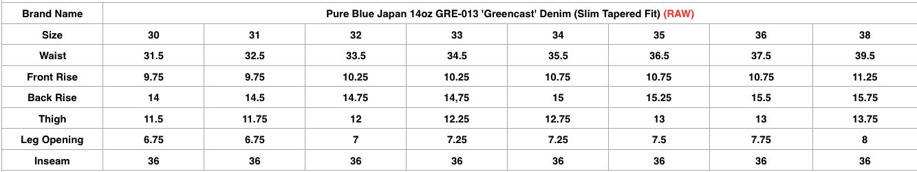 Pure Blue Japan 14oz GRE-013 'Greencast' Denim (Slim Tapered Fit)