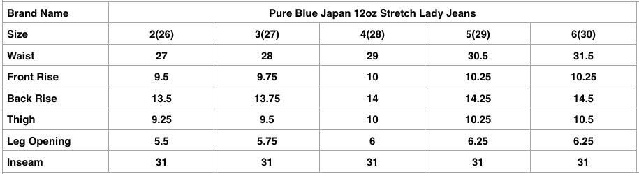 Pure Blue Japan 12oz Stretch Lady Jeans (Grand Indigo)