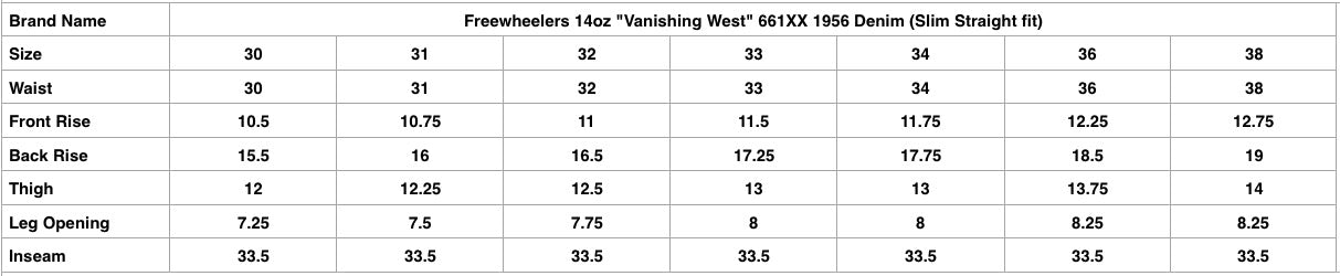 Freewheelers 14oz "Vanishing West" 661XX 1956 Denim (Slim Straight fit)