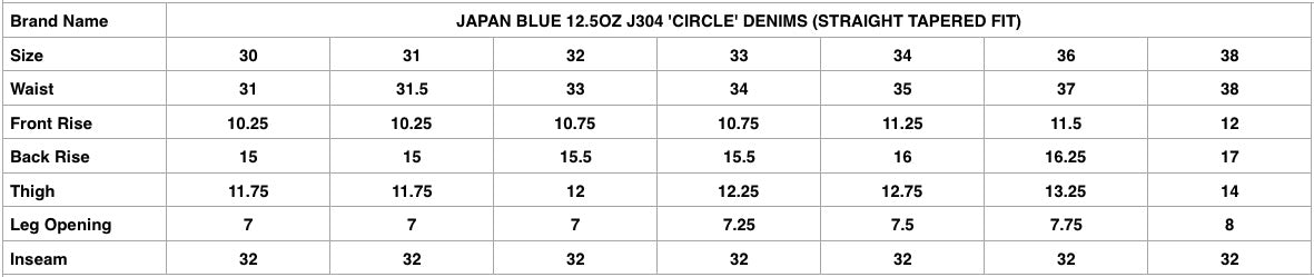 Japan Blue 12.5oz J304 'Circle' Denim (Straight Tapered Fit)